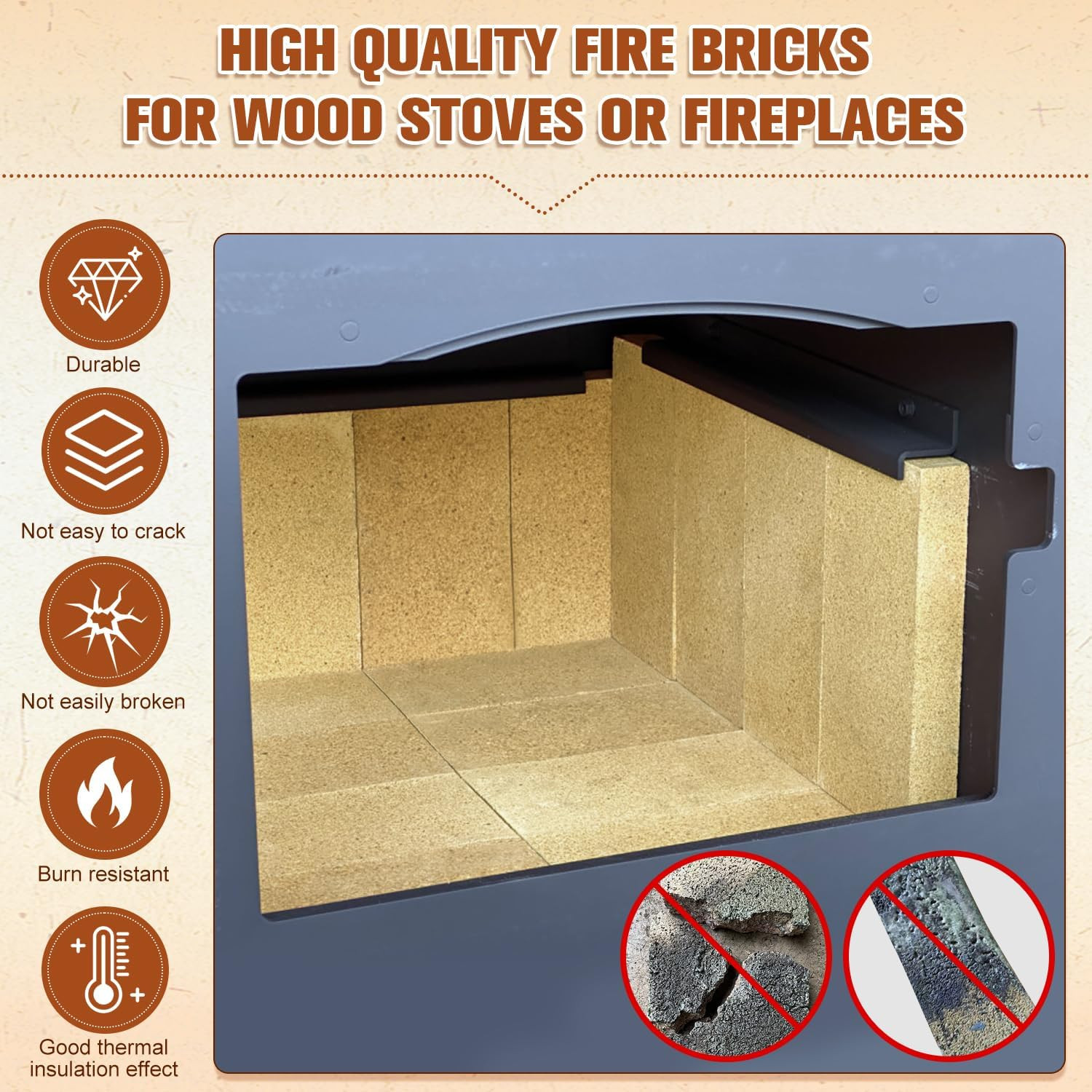 12 Pack Fire Bricks High Temp Insulated Firebrick for Wood Stove Fireplace