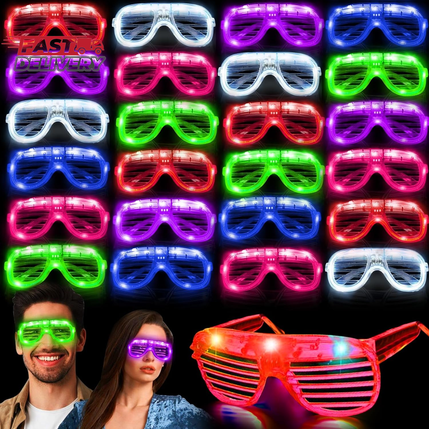 30 Pack LED Glasses Glow in the Dark Party Supplies Glow Sticks Glasses Party Fa