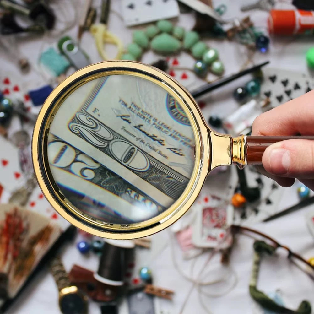 Vintage Magnifying Glass 10X Magnifying Glass Wood AntiqueBrass Magnifier