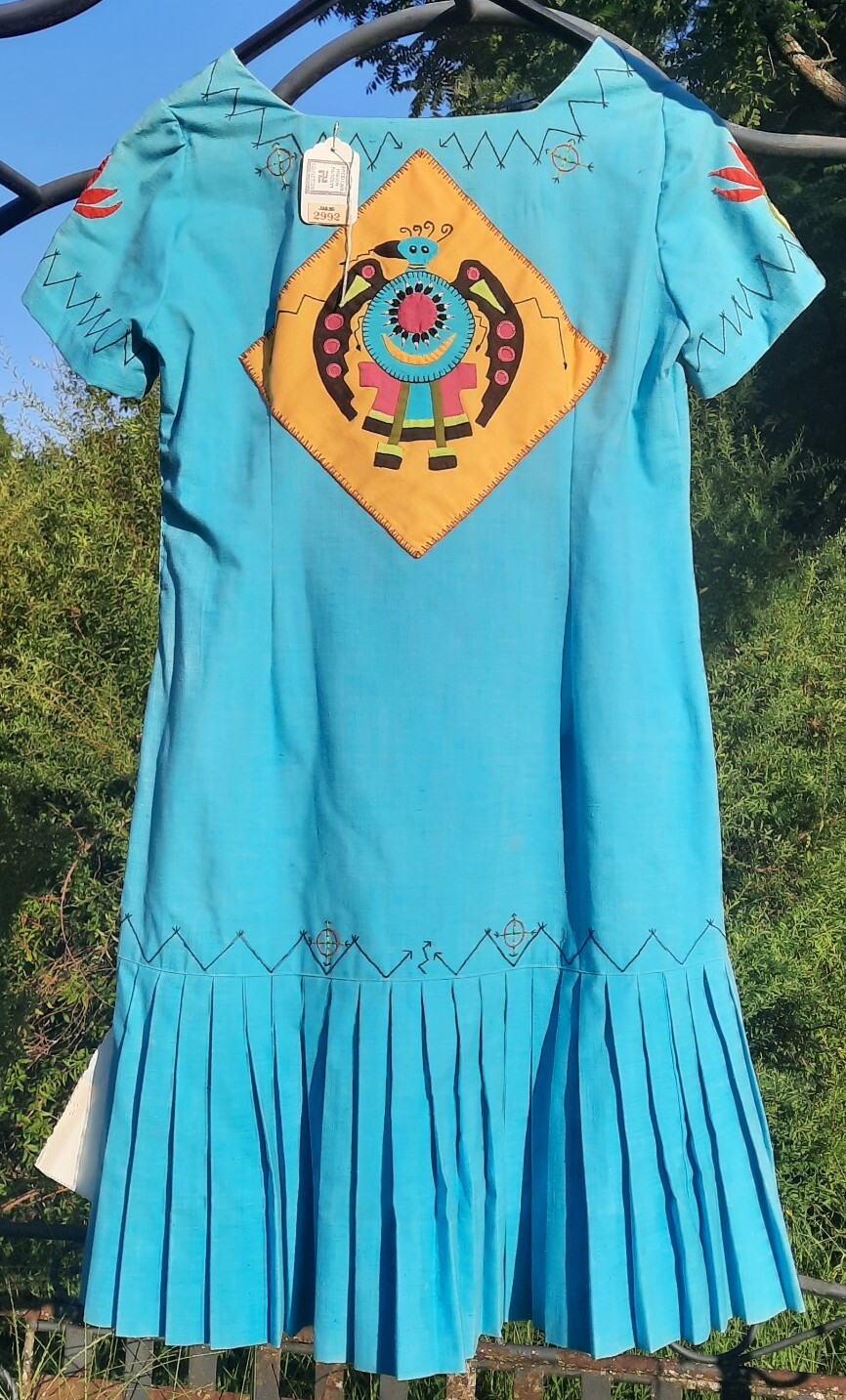 Vtg Authentic Seminole Indian 1930s Dress Handmade Stitched Blue Native American