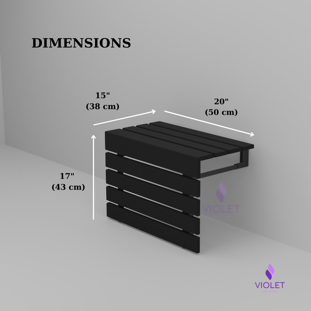 Handmade Teak Wood Folding Wall Mounted Shower Seat, XL