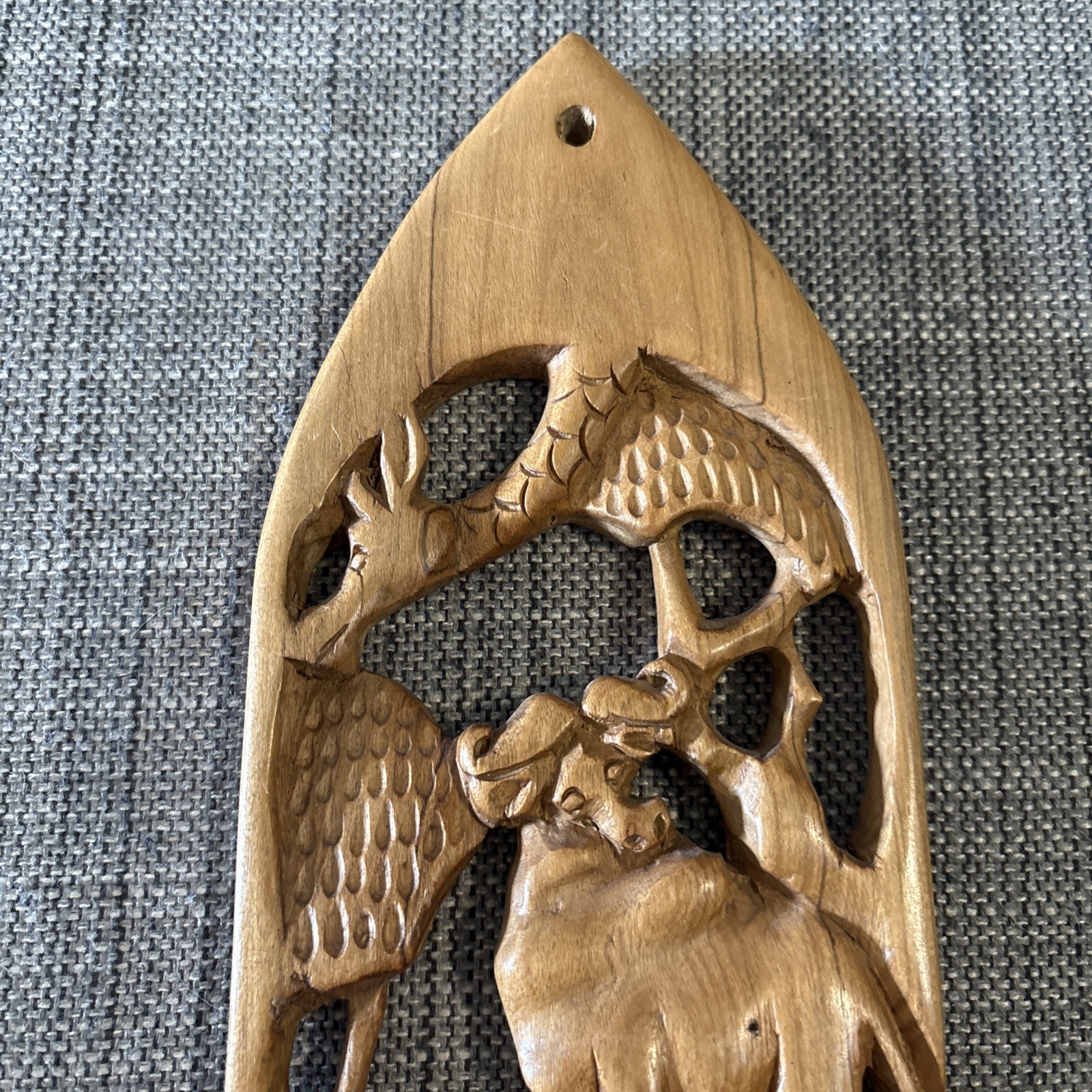 Vintage African Wood Carved Animal Wall Art Panel 18.25” Tall 4.25" Wide