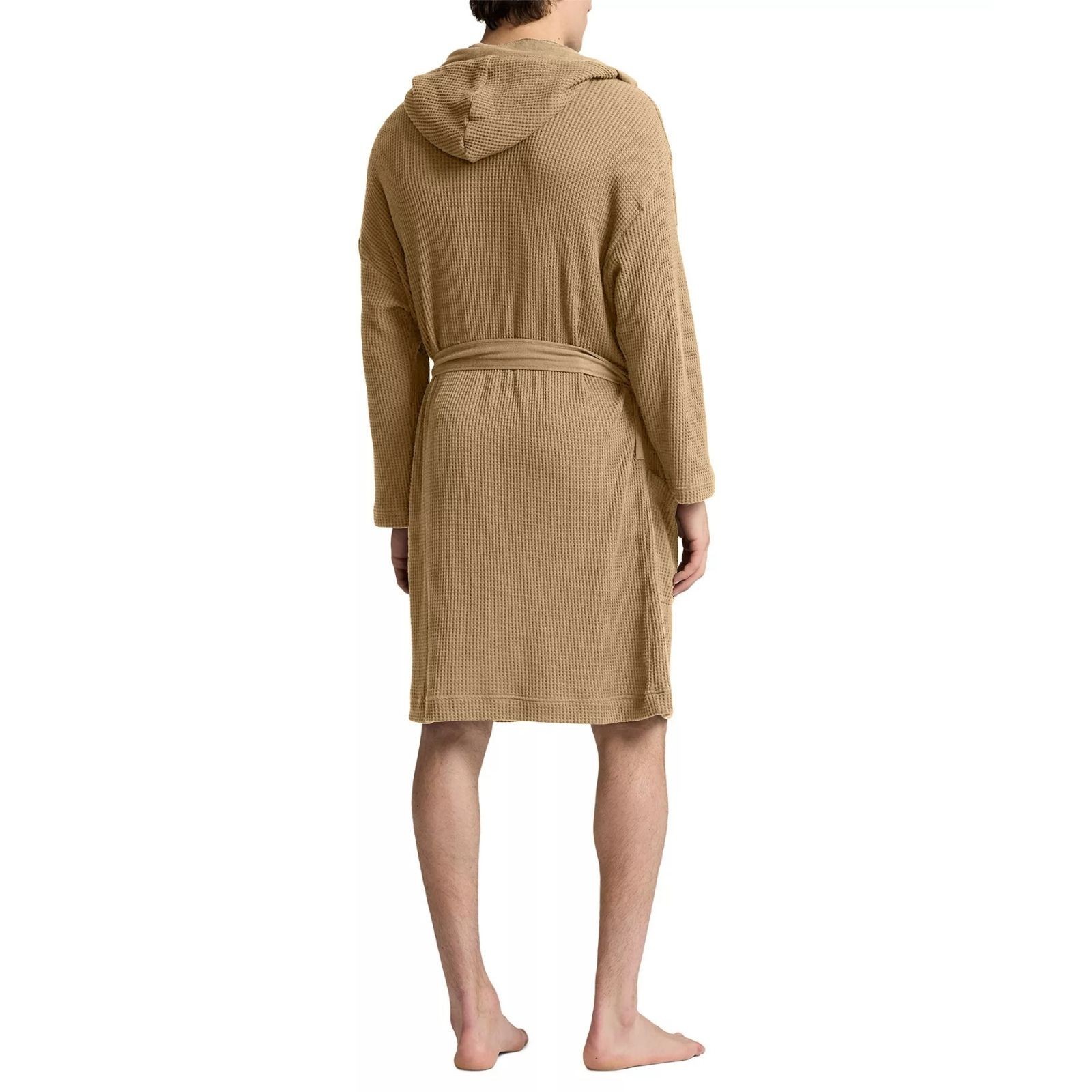 Polo Ralph Lauren Robe Mens Waffle Knit Hooded Classic Khaki Big Pony
