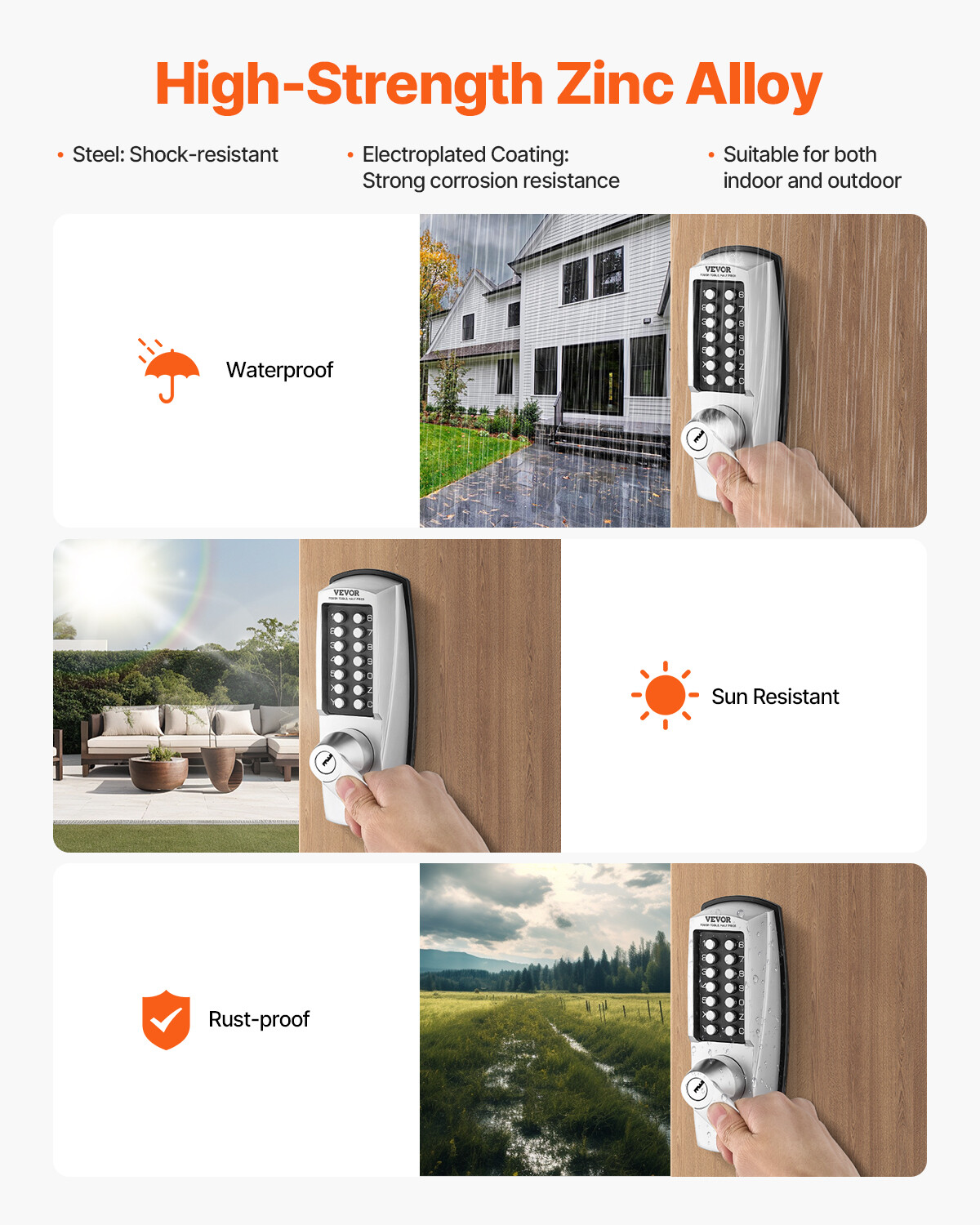 Mechanical Keyless Entry Door Lock 14 Key Mechanical Door Lock with Key for Home