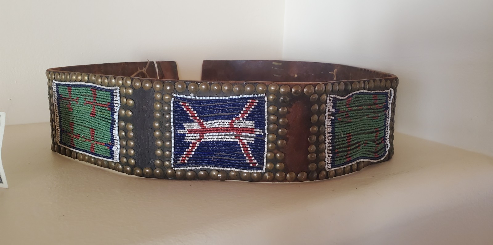 Antique OLD Native American Indian beaded warrior tacked belt Nez Perce 19th c.