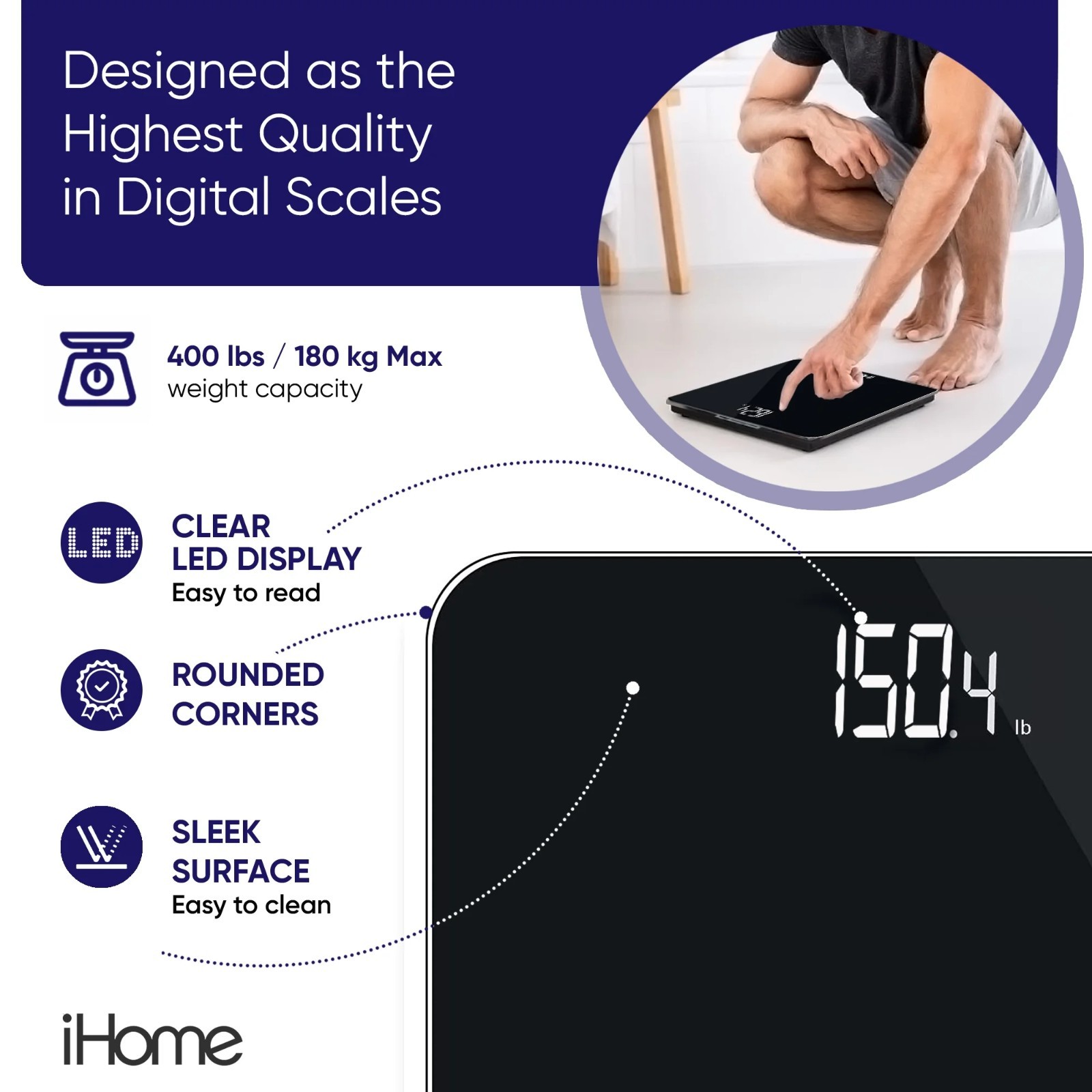 iHome Digital Bathroom Scale 397 lb with Fit, Personal Coach App.