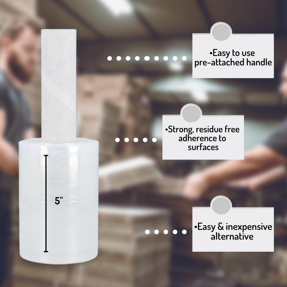 12 Pack Clear 5"x1000', 80 Ga Mini Stretch Wrap with Handles Plastic Cling Film