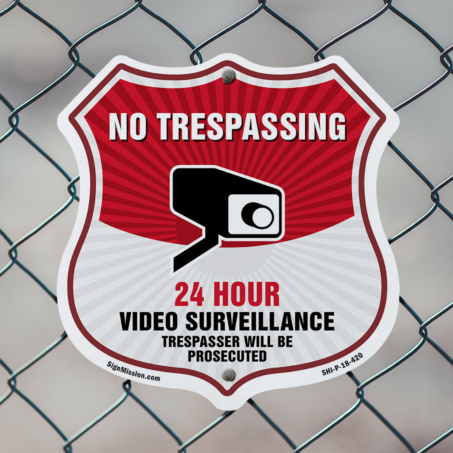 No Trespassing Shield Sign 24 Hour Video Surveillance Trespa Shield Shaped Sign