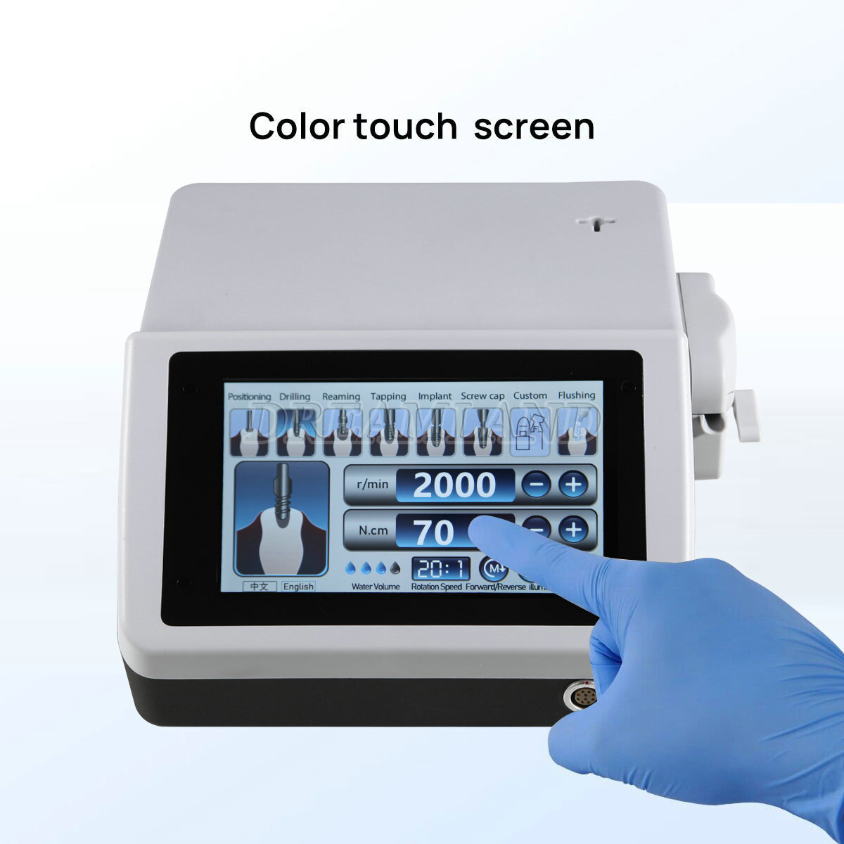 Dental Surgical Implant Motor Touch Screen w/ LED Fiber Optic 20:1 Contra Angle