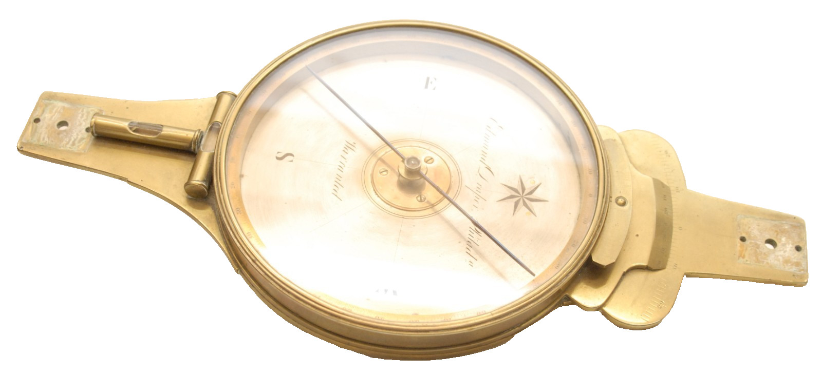 ANTIQUE EDWARD DRAPER PHILADELPHIA BRASS SURVEYORS COMPASS IN MAHOGANY WOOD CASE