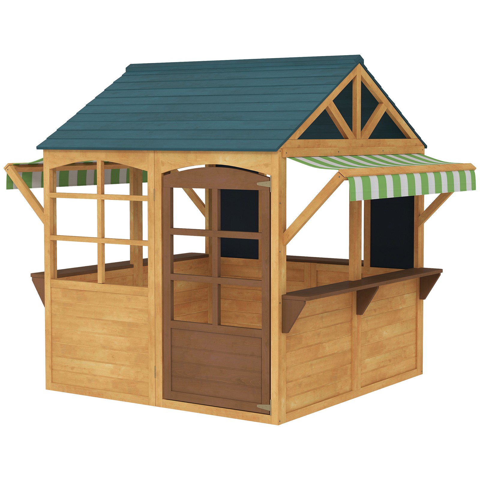 Qaba Outdoor Playhouse, Foldable Wooden Kids Cottage, Brown