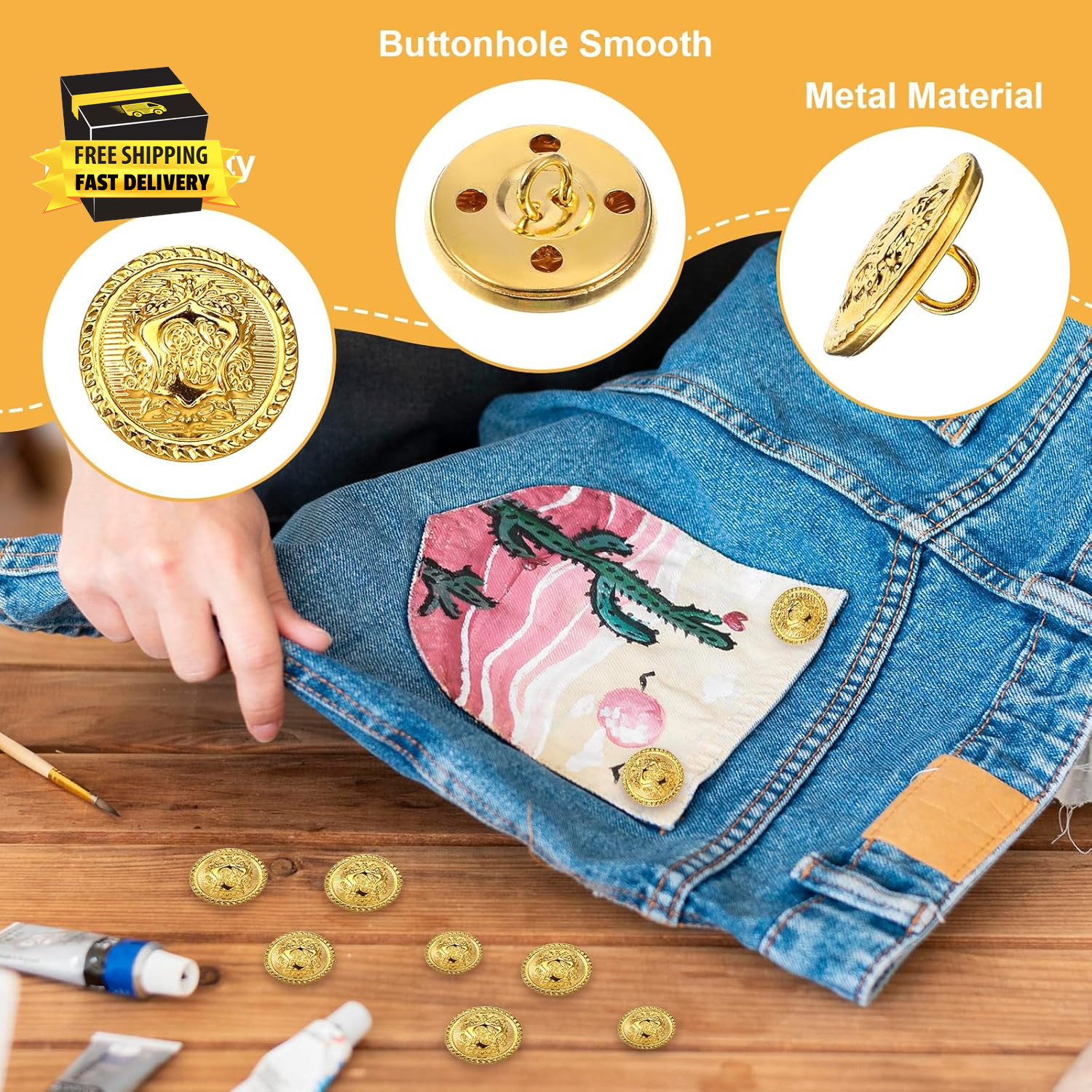 24 Pcs Gold Buttons for Blazer, Gold Coat Buttons Gold Metal Blazer Buttons Set