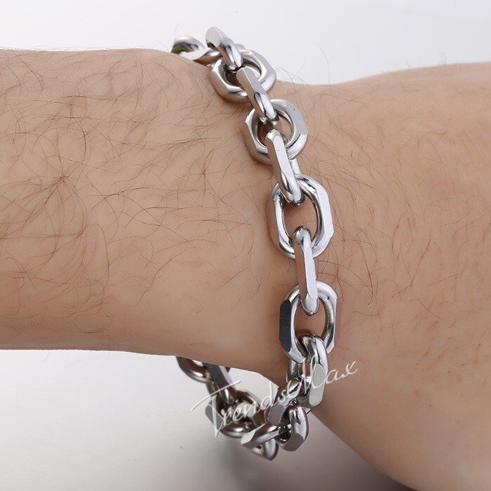 10mm Oval Cable Link Bracelet Mens Silver Stainless Steel Chain Jewelry 7-11 in