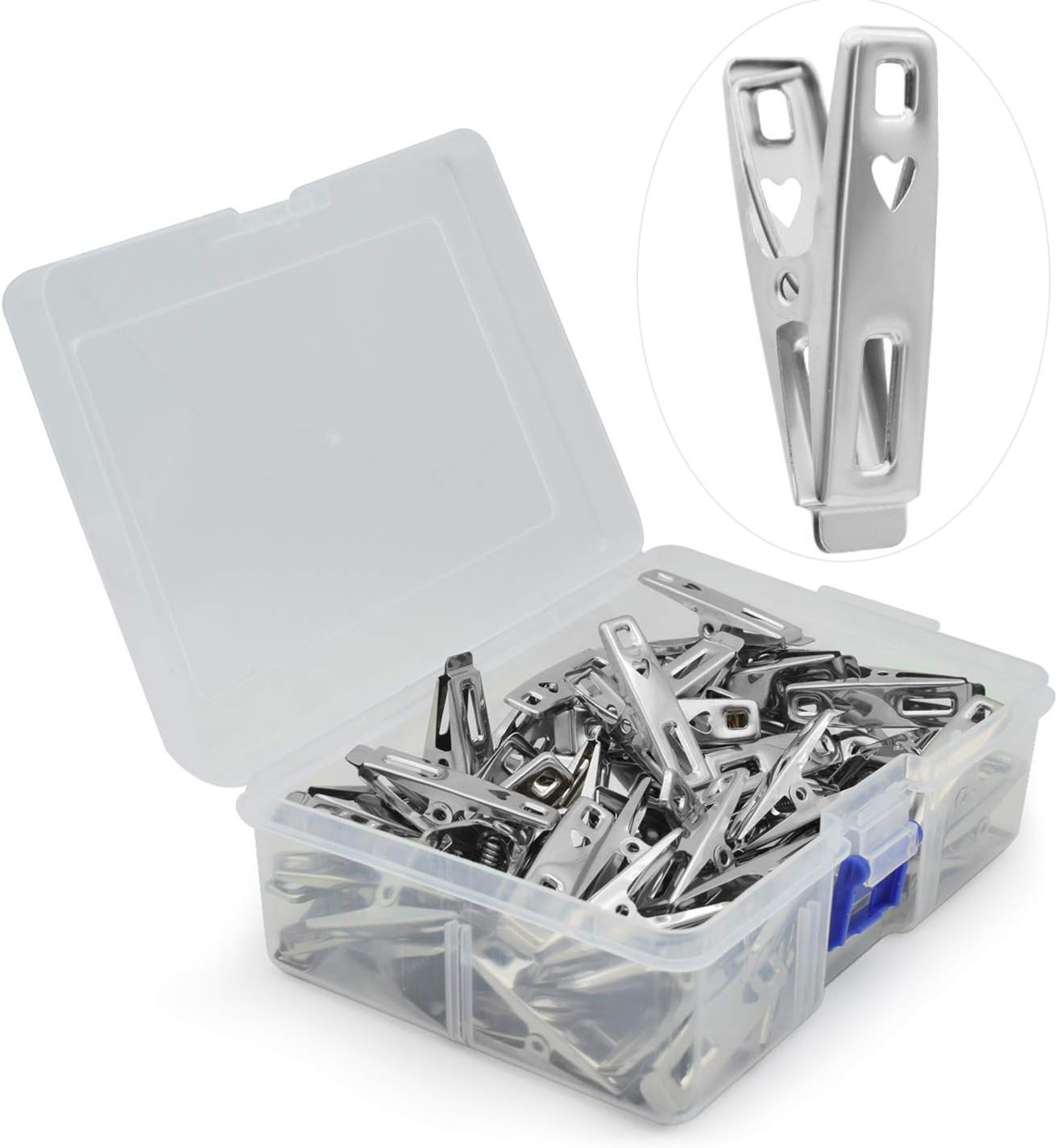 60 PCS Strong Stainless Steel Clothes Pins Metal Laundry Clips with Storage Box