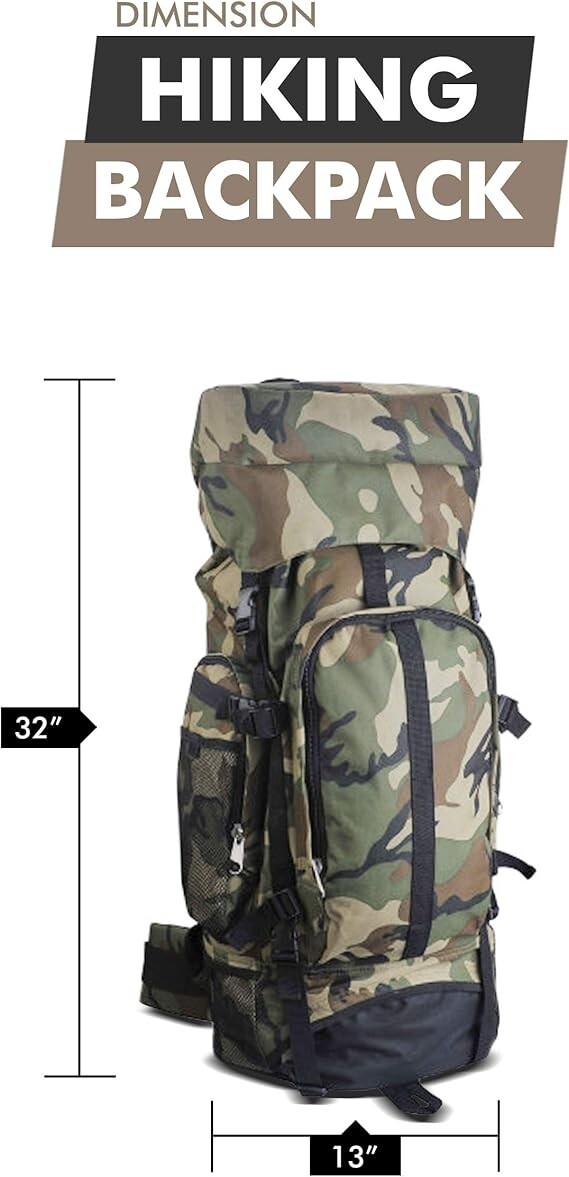 Large Camouflage Backpack for Hiking - Water-Resistant - FINAL CLOSEOUT