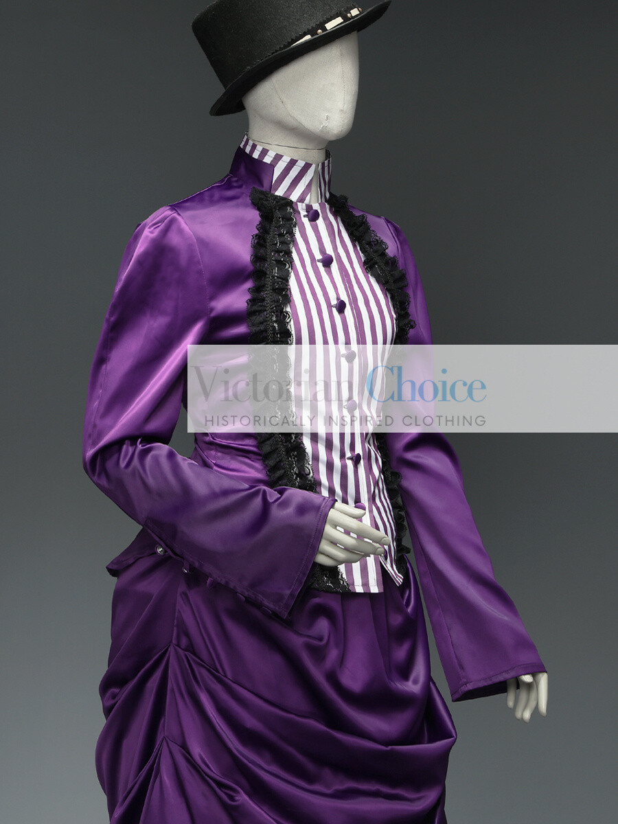 Victorian Edwardian Purple Striped Bustle Dress Riding Habit Downton Abbey 139