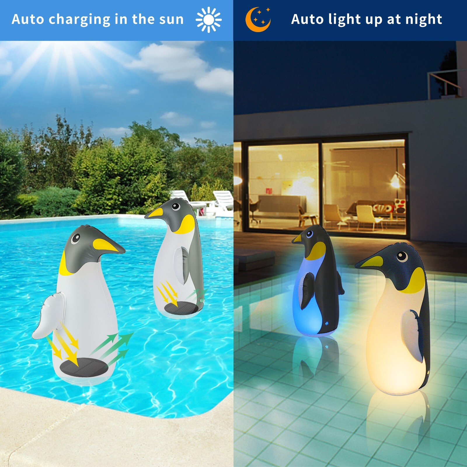 2 Pack Solar Floating Penguin Lights with Remote Waterproof 16 Colors 4 Modes
