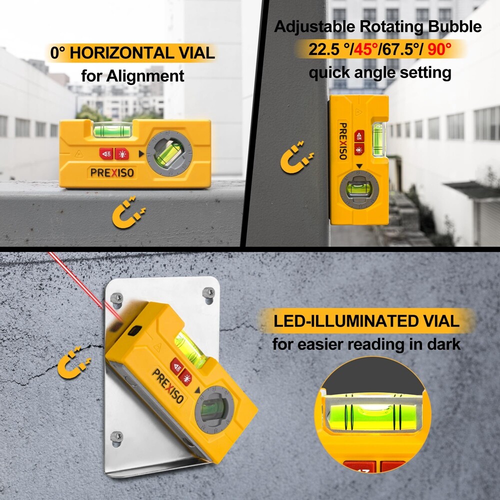 PREXISO 2-in-1 Line Laser Level 30 Ft Laser Line Leveler Tool Mini Torpedo Level