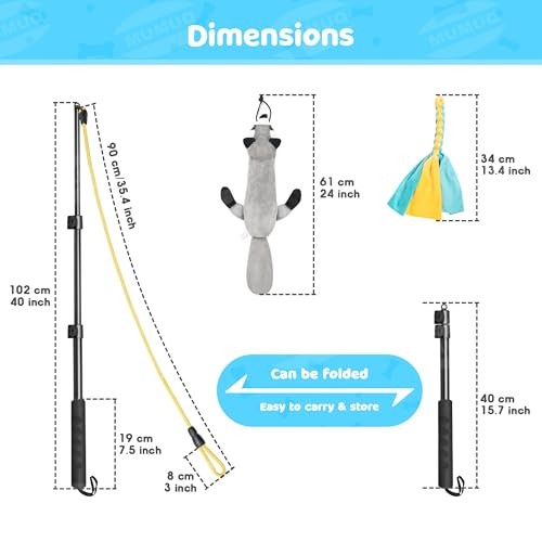 Dog Flirt Pole, Retractable Teasing Stick with Lure, Interactive Dog 40 Inch