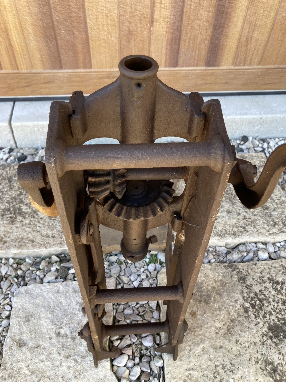 Antique Buckeye Boss Barn Beam Auger Drill Wood Cast Iron Anderson Indiana