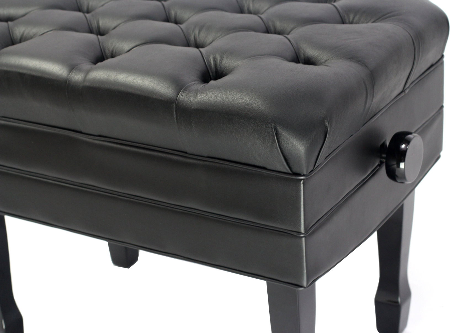 Genuine Leather Adjustable Piano Bench Seat - GRIFFIN Black Wood Keyboard Stool