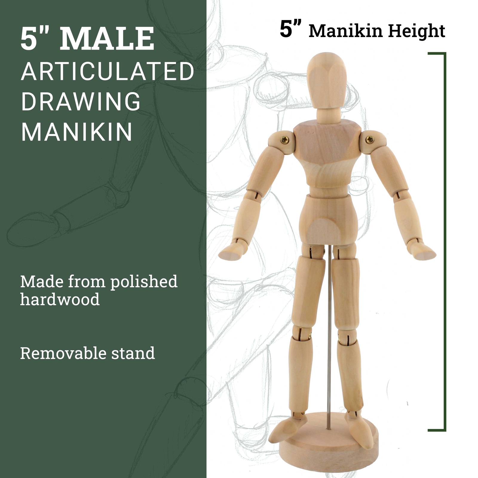 US Art Supply 5" Male Manikin Wooden Art Mannequin Figure