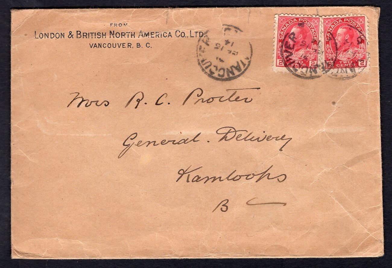 CANADA Vancouver 1914 Cover to Kamloops