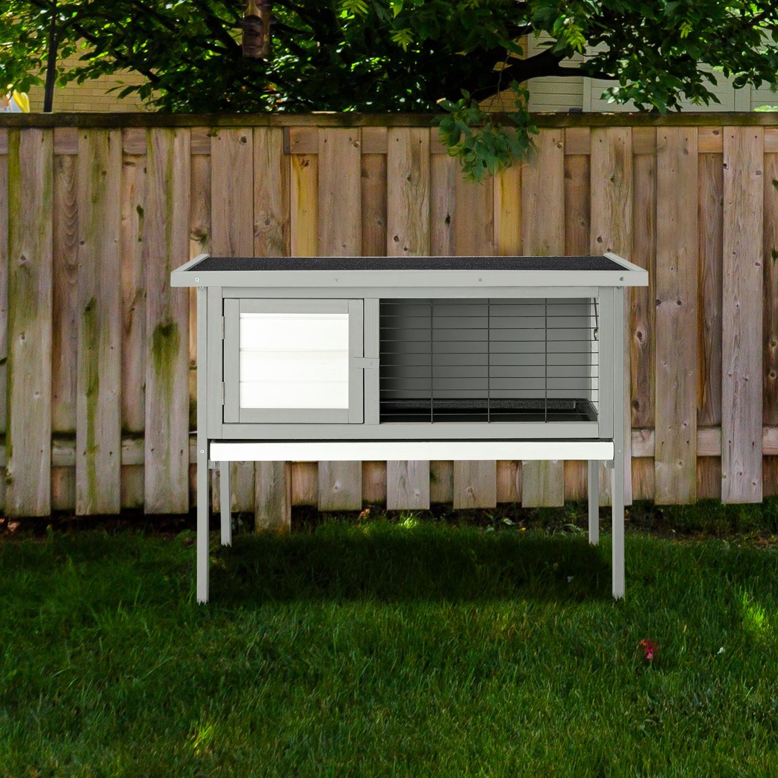 36" Elevated Indoor Outdoor Wooden Rabbit Hutch With Open Roof Small Pet House