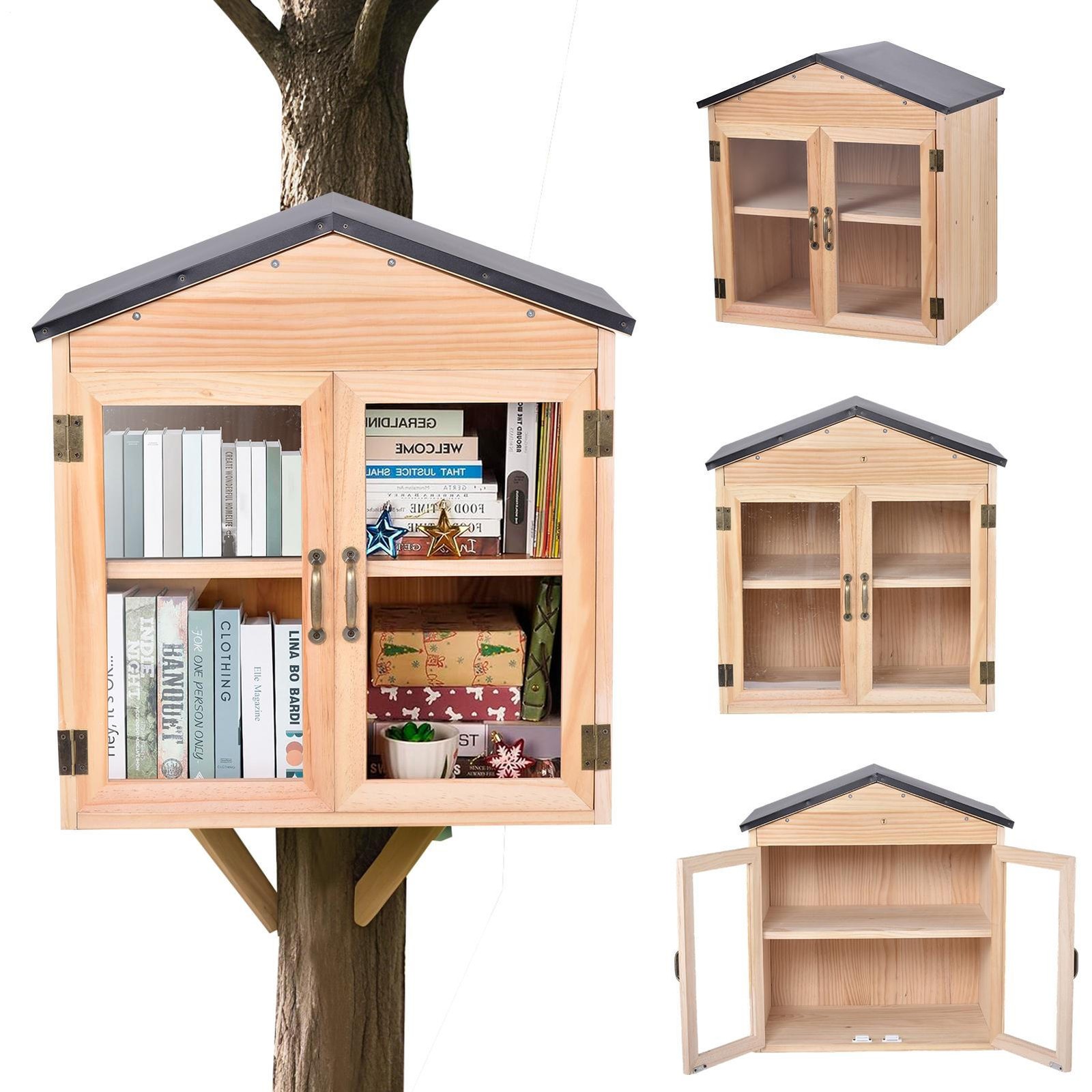 Outdoor Library Outdoor Book Box Storage Wooden Cabinet Little Literature Box