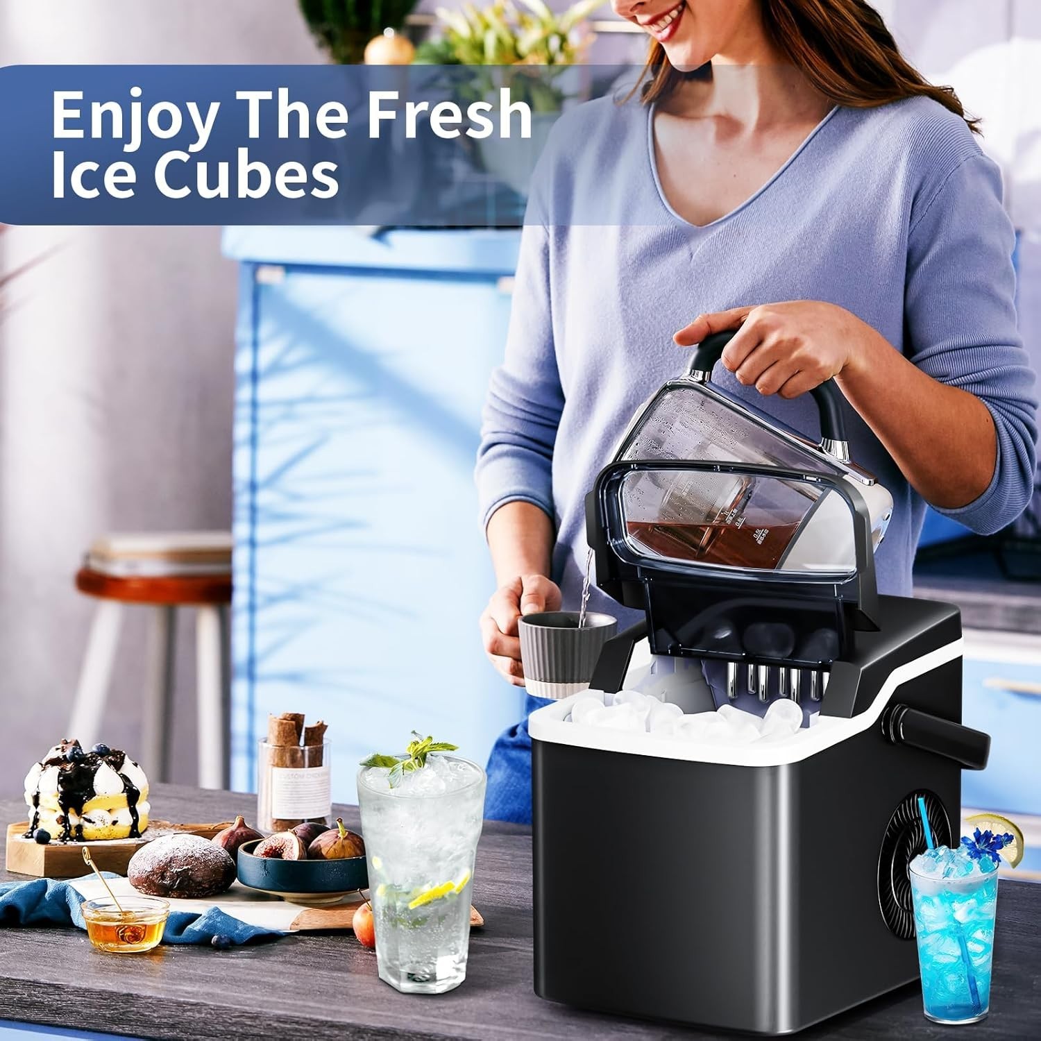 Ice Maker Countertop with Auto-Cleaning, 26Lbs/24Hrs, 9 Cubes in 6 Mins