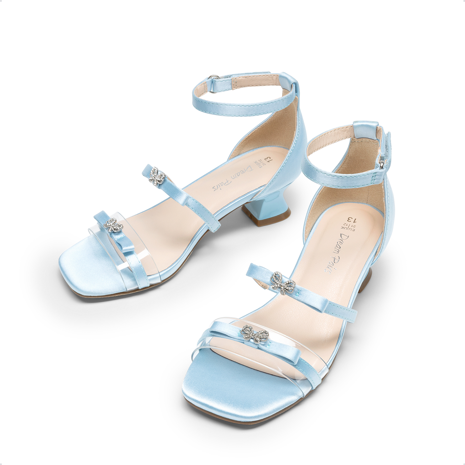 Girls Dress Sandals Low Heels Ankle Straps Wedding Party Princess Heeled Sandals