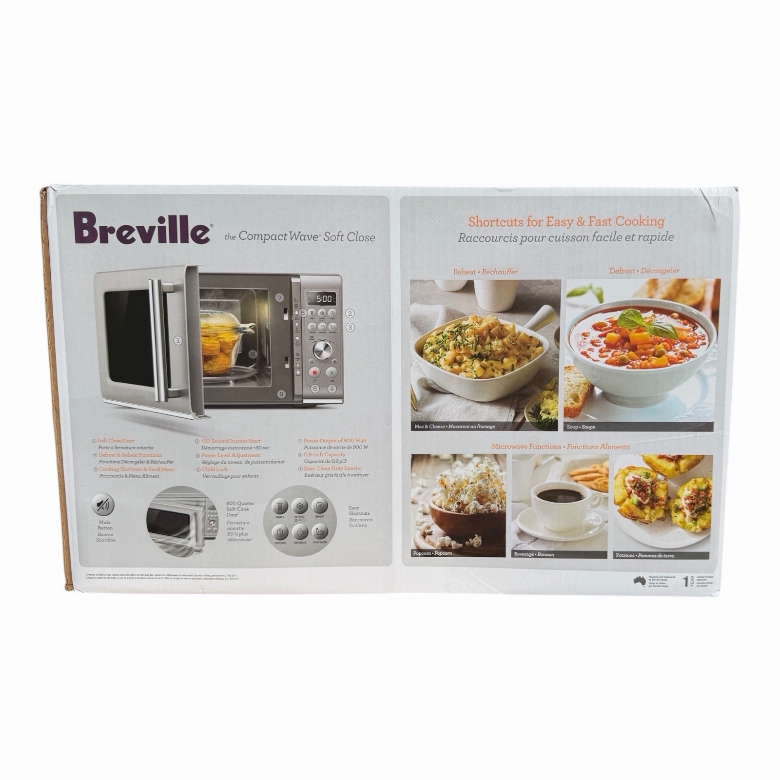 Breville Compact Wave Soft Close Microwave Oven BMO650SIL Silver Brand New