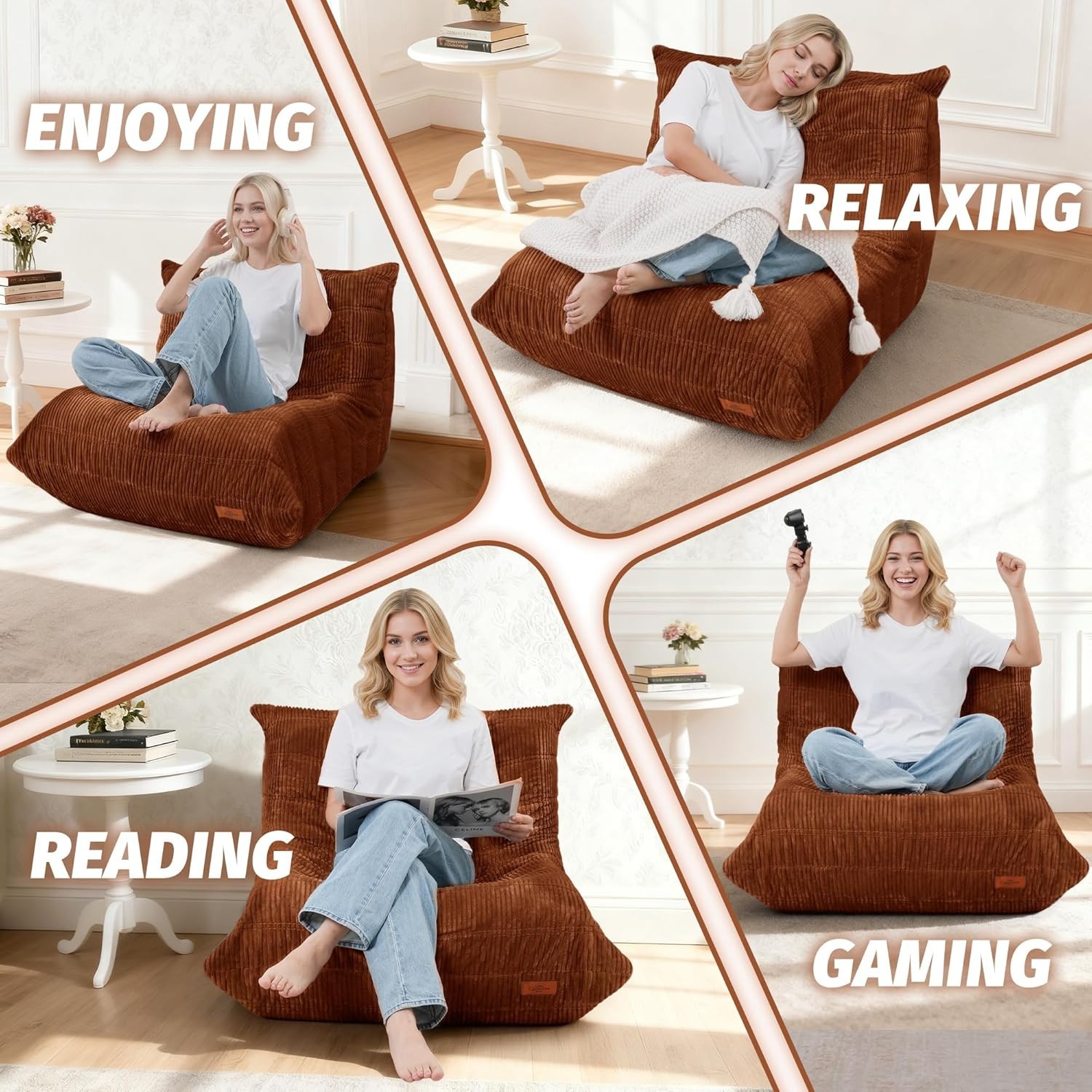 Soft & Durable Bean Bag Chair: High-Rebound Corduroy Sofa for Home Relaxation