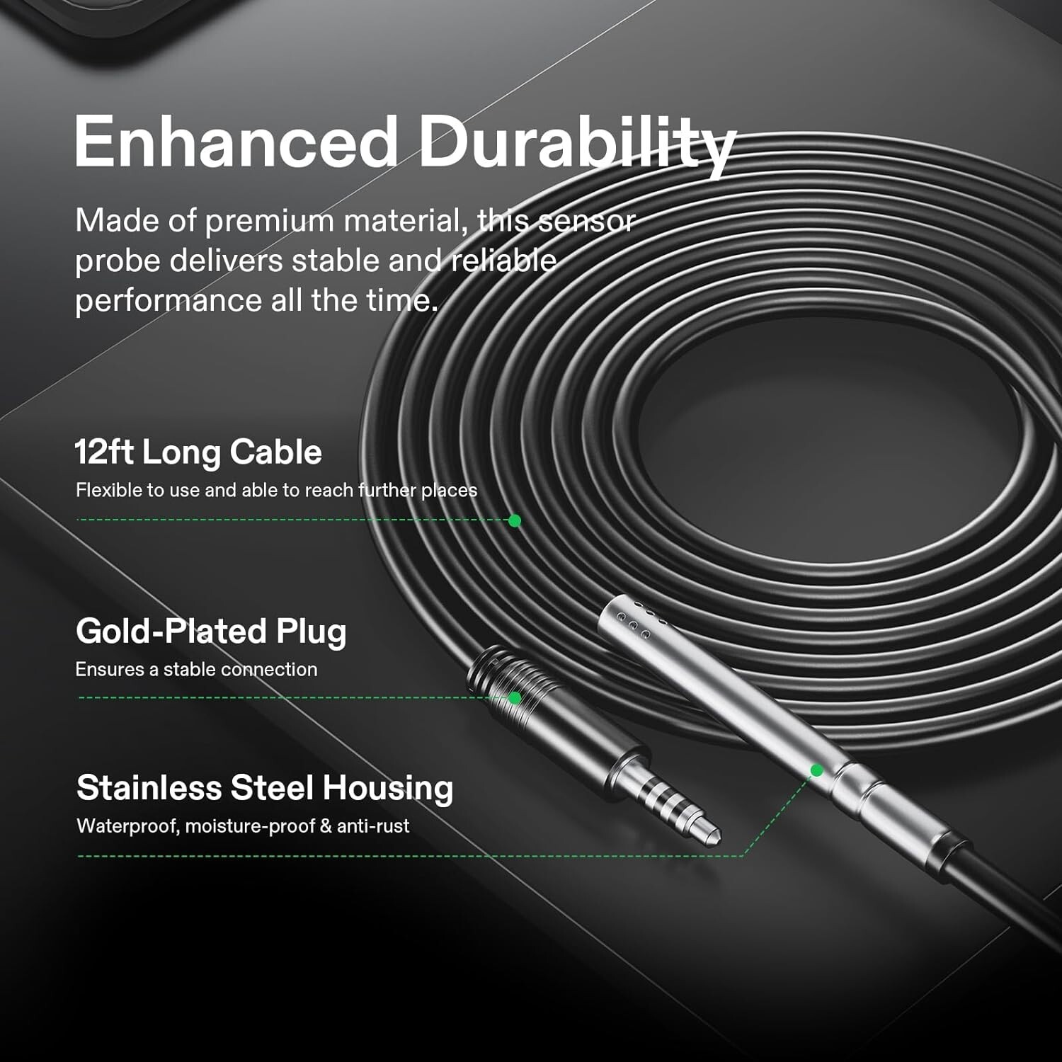 VIVOSUN Temperature&Humidity Sensor Probe,Waterproof Stainless Steel,THB1, 12ft