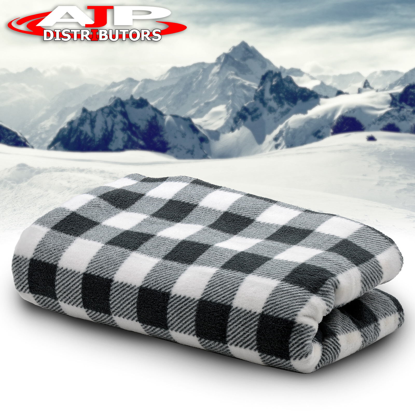 12V Heated Electric Car Truck Suv Van Fleece Black White Plaid Heater Blanket