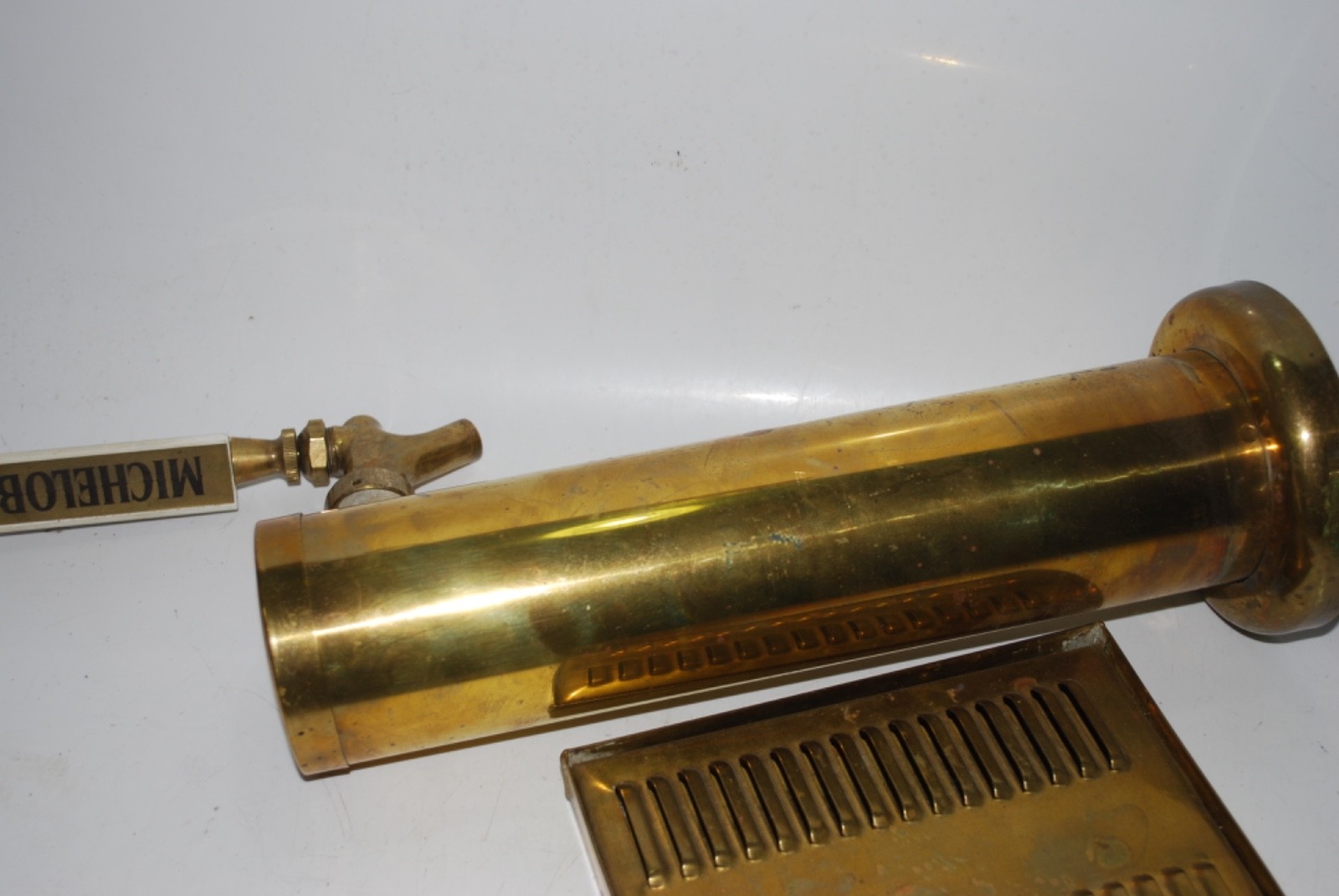 Vintage Brass Beer Tap Tower 12" w/ Drip Pan Used Bar Draft Tower Needs Refit