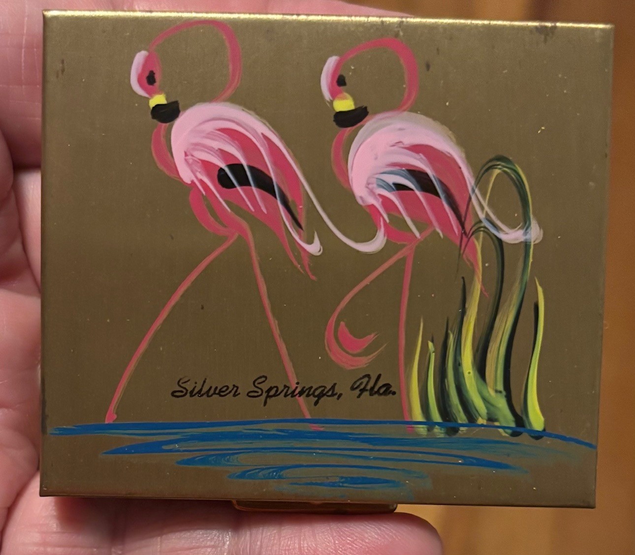 Vintage Silver Springs Florida Souvenir Compact w/Flamingos