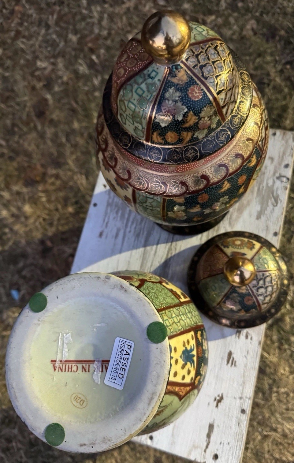 Chinese Ginger Jars - MATCHING PAIR Satsuma Moriage Porcelain Vintage Imported