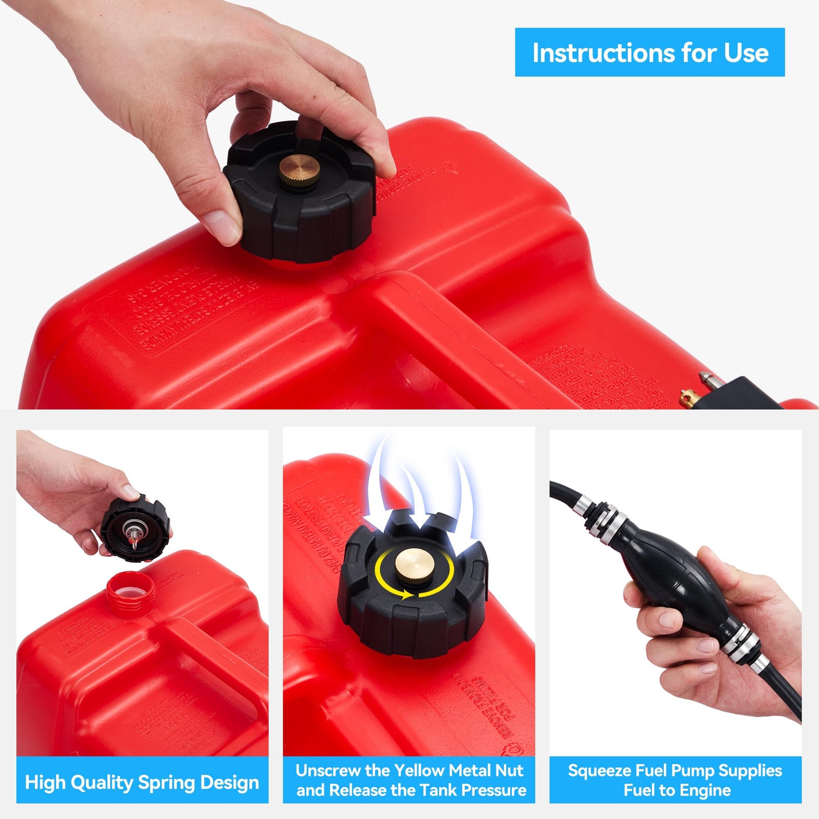 3 Gallon 12L Portable Boat Fuel Tank With Fill Hose For Marine Outboard Motor