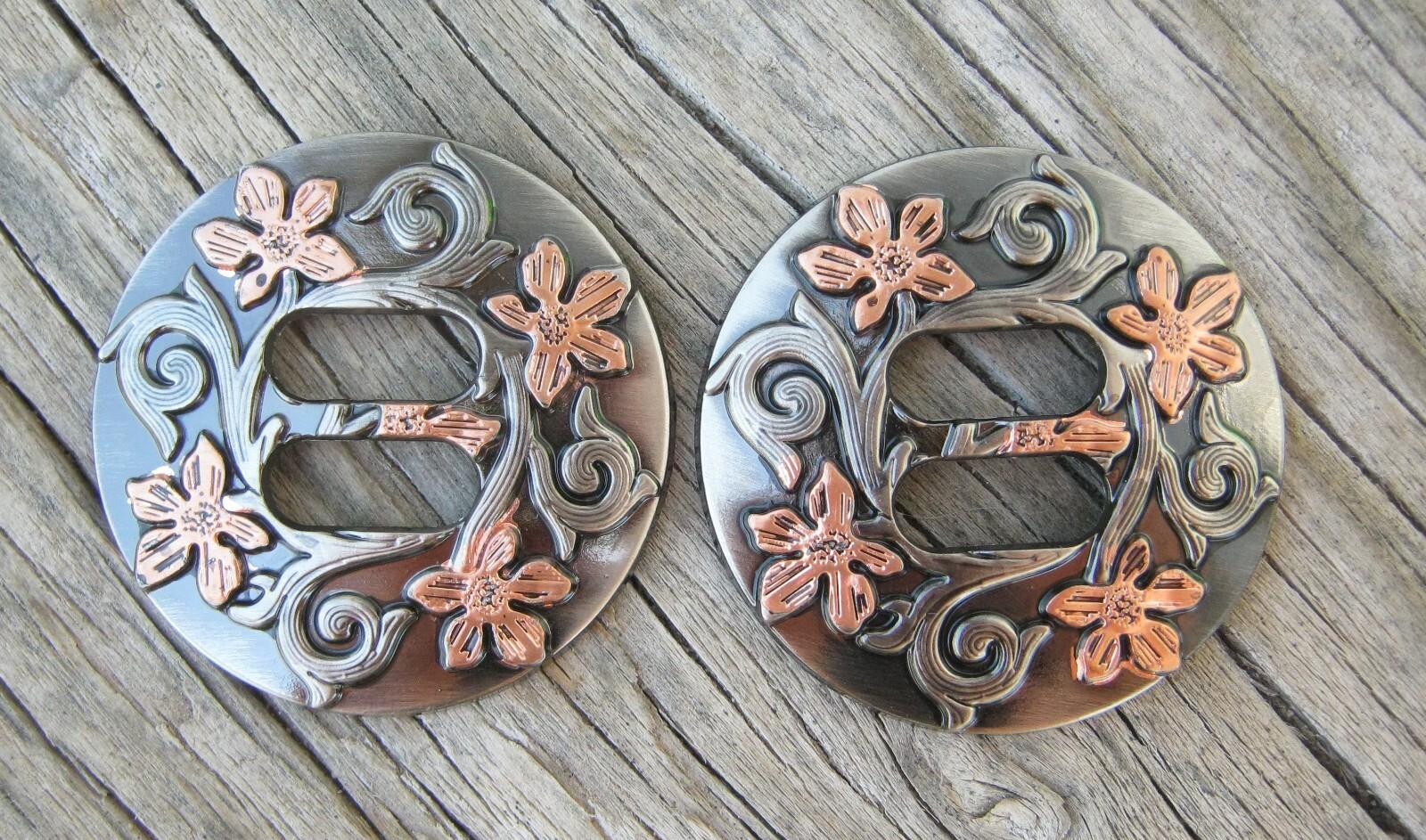 Wildflower Slotted Concho Copper Floral 1-1/2" Set of 2