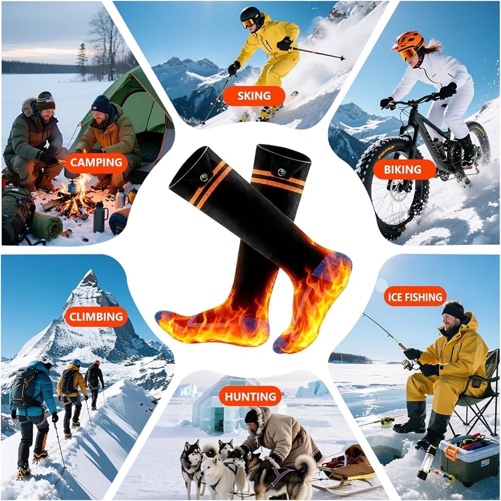 (One Size)Electric Heated Socks 5000mAh Rechargeable 4 Heat Settings for Outdoor