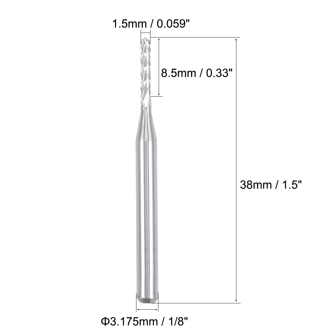 10Pcs 1.5mm x 38mm Carbide End Mill Milling Cutter CNC Router Bits 1/8" Shank