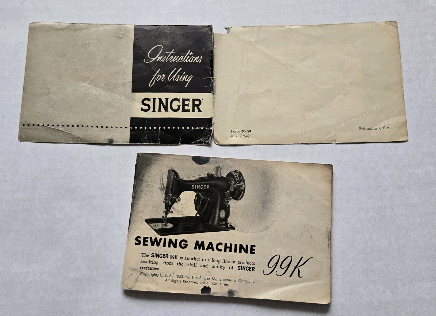 Singer Electric Sewing Machine Model 99 K Instruction Book Manual Original 1953
