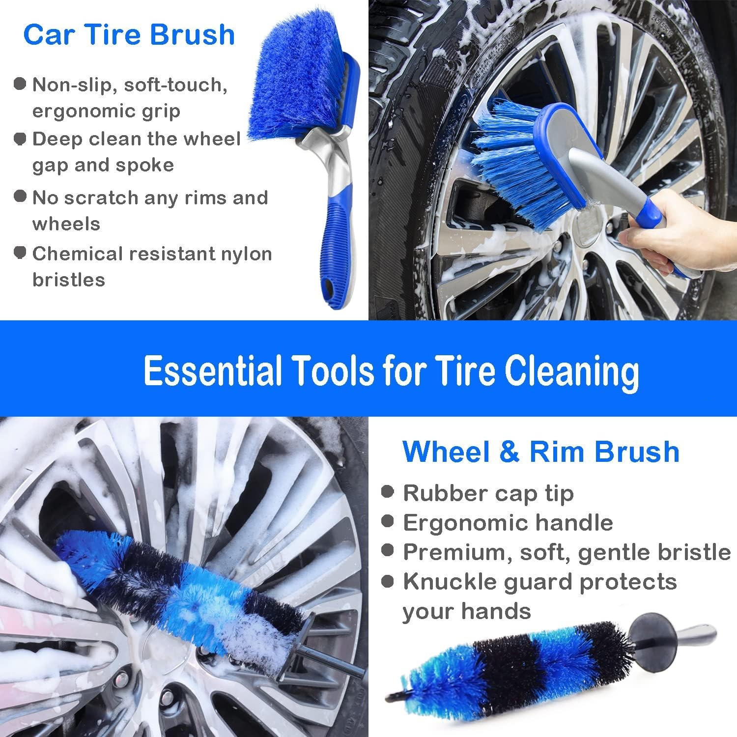 20Pcs Car Wheel Tire Detailing Brush Set Drill not include