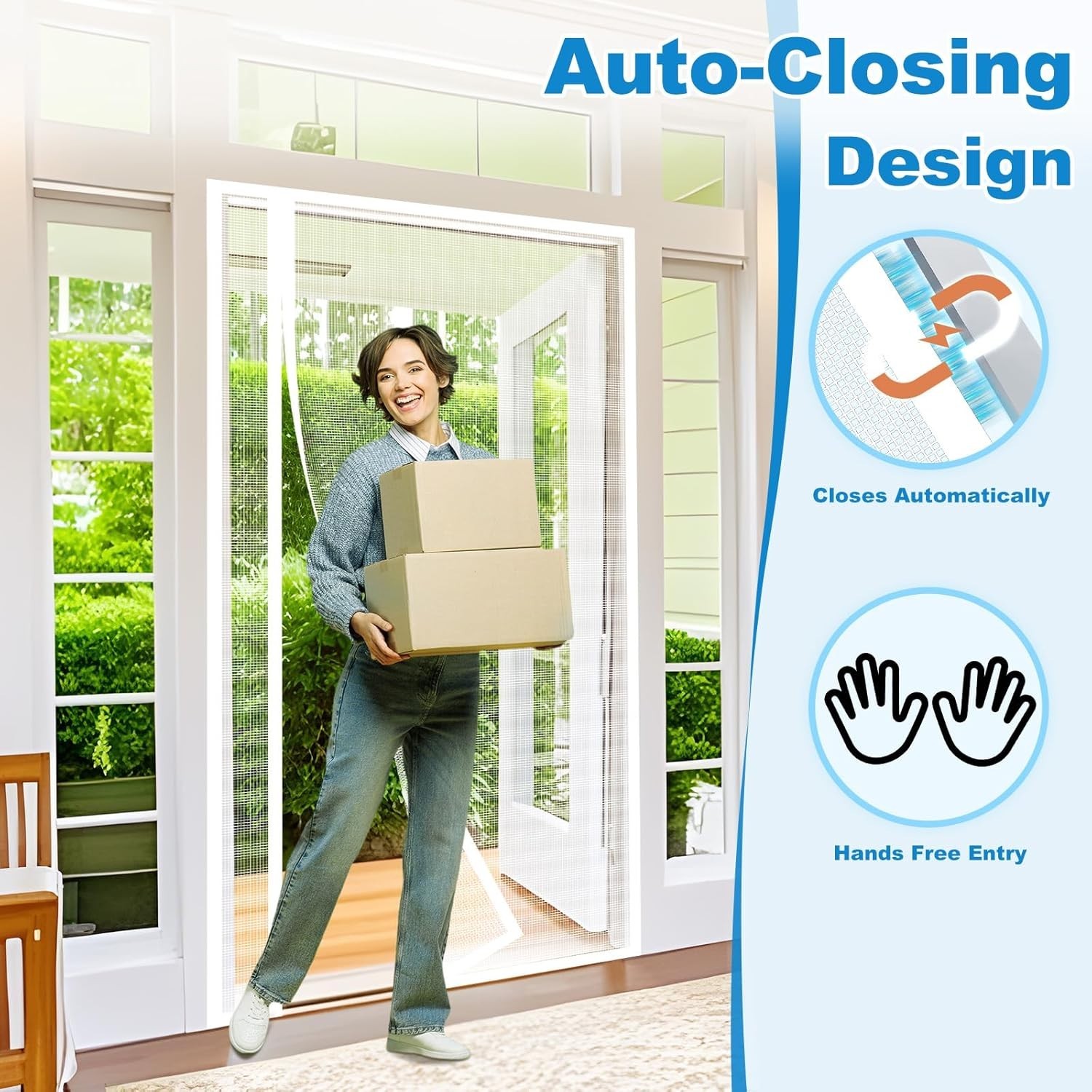 Side Opening Magnetic Screen Door, Fit Door Size 36 x 96in Reversible White