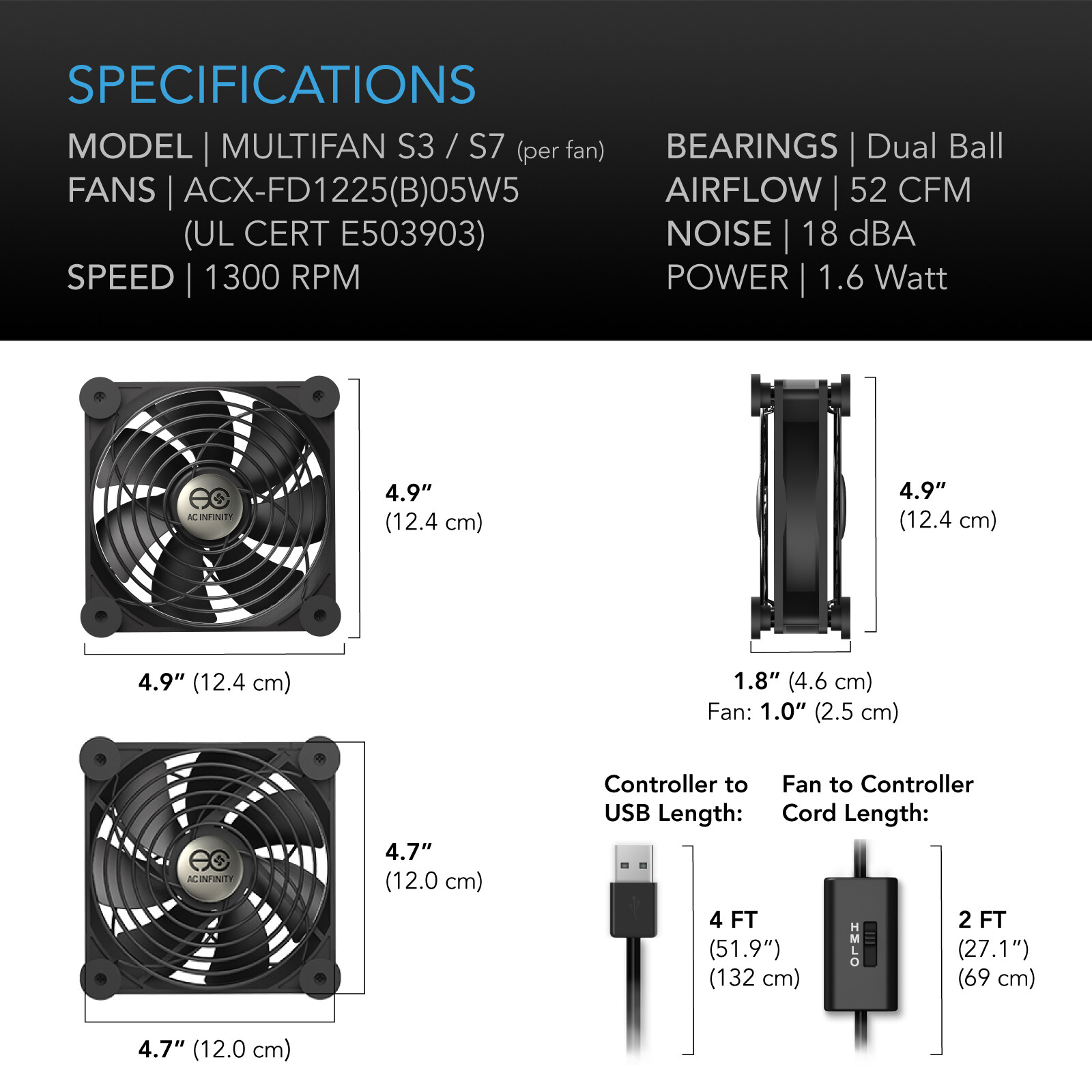 MULTIFAN S7, Quiet Dual 120mm USB Cooling Fan for Receiver DVR Computer Cabinets