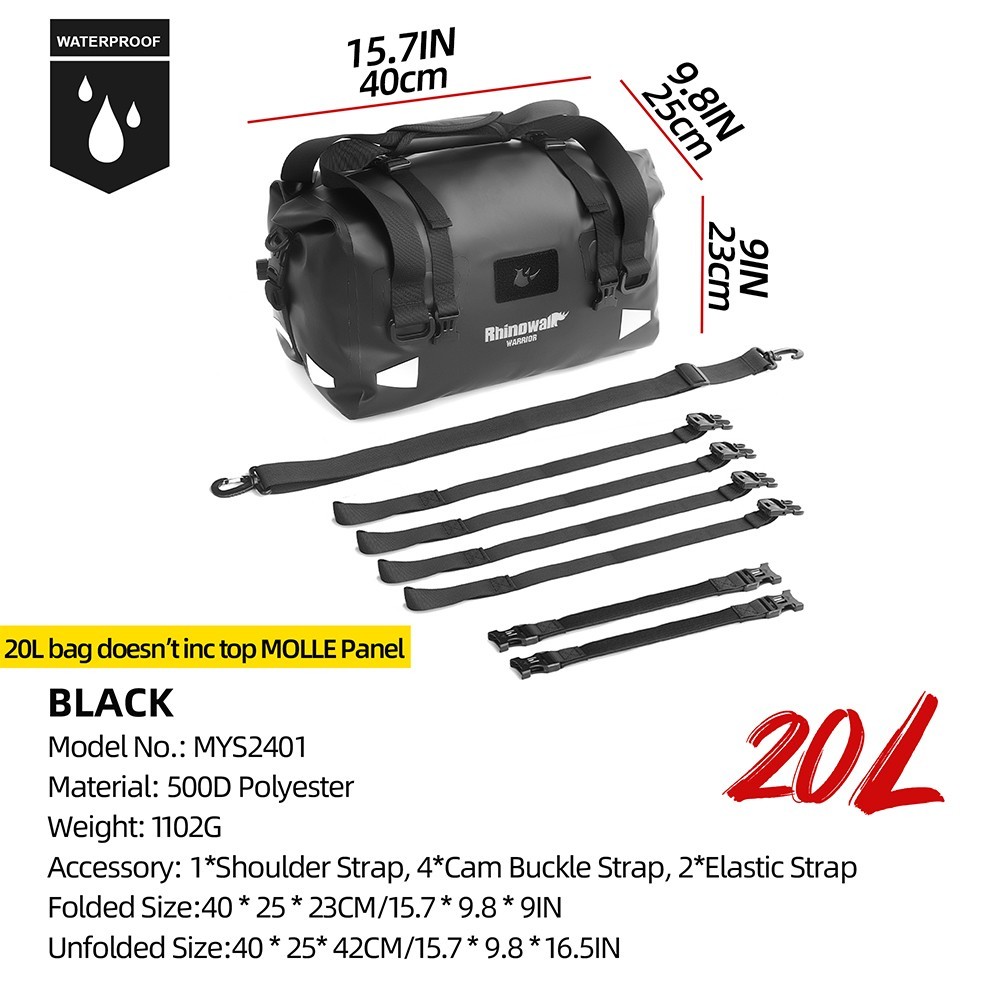 Rhinowalk Motorcycle Saddle Bag 20L/40L/65L Waterproof Motor Tail Seat Storage