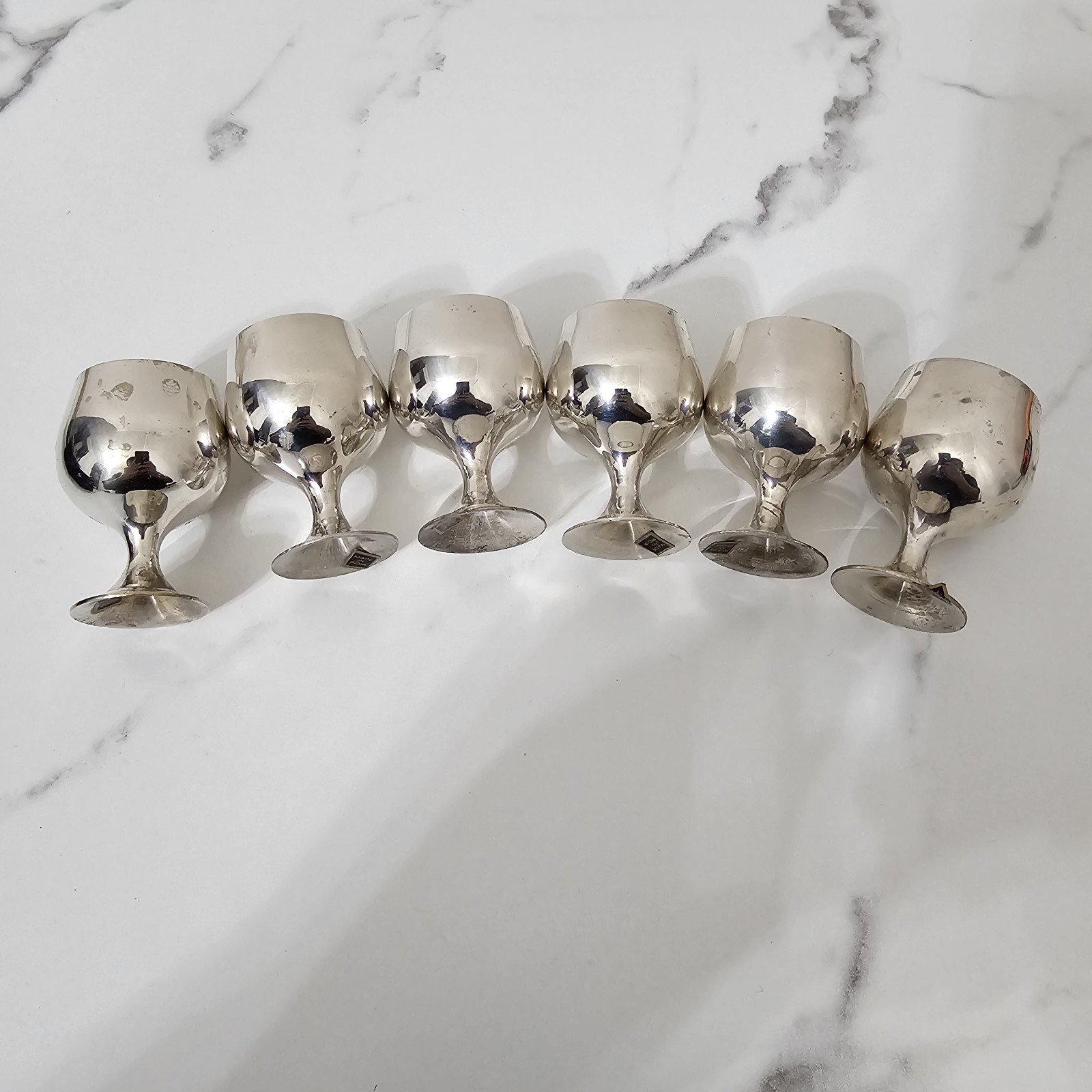 Silver Plated Goblets Set of 6 Small Sherry Cups 2.25" Velvet Case Vintage