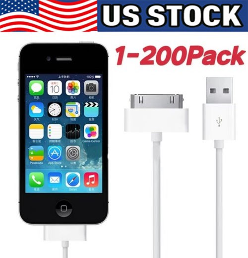 30 Pin USB Data Sync Cable Charger for Lot iPhone 4 4G 4S iPod Nano iPad 1/2/3
