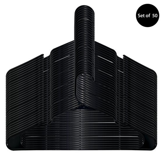 Plastic Clothes Hangers - 50 Pack, Lightweight & Durable - Everyday Use - Black